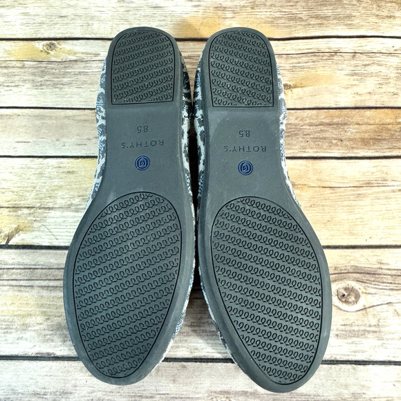 Rothys Womens Gray Blue Leopard Round Toe Flat Casaul Comfort Shoes Size 8.5 - Picture 7 of 10